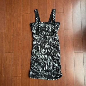 Vintage Y2K Made in‎ USA Black and Silver Mini Bodycon